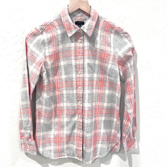 Talbots Top Flannel Metallic Gray Peach Size XS - Picture 1 of 5